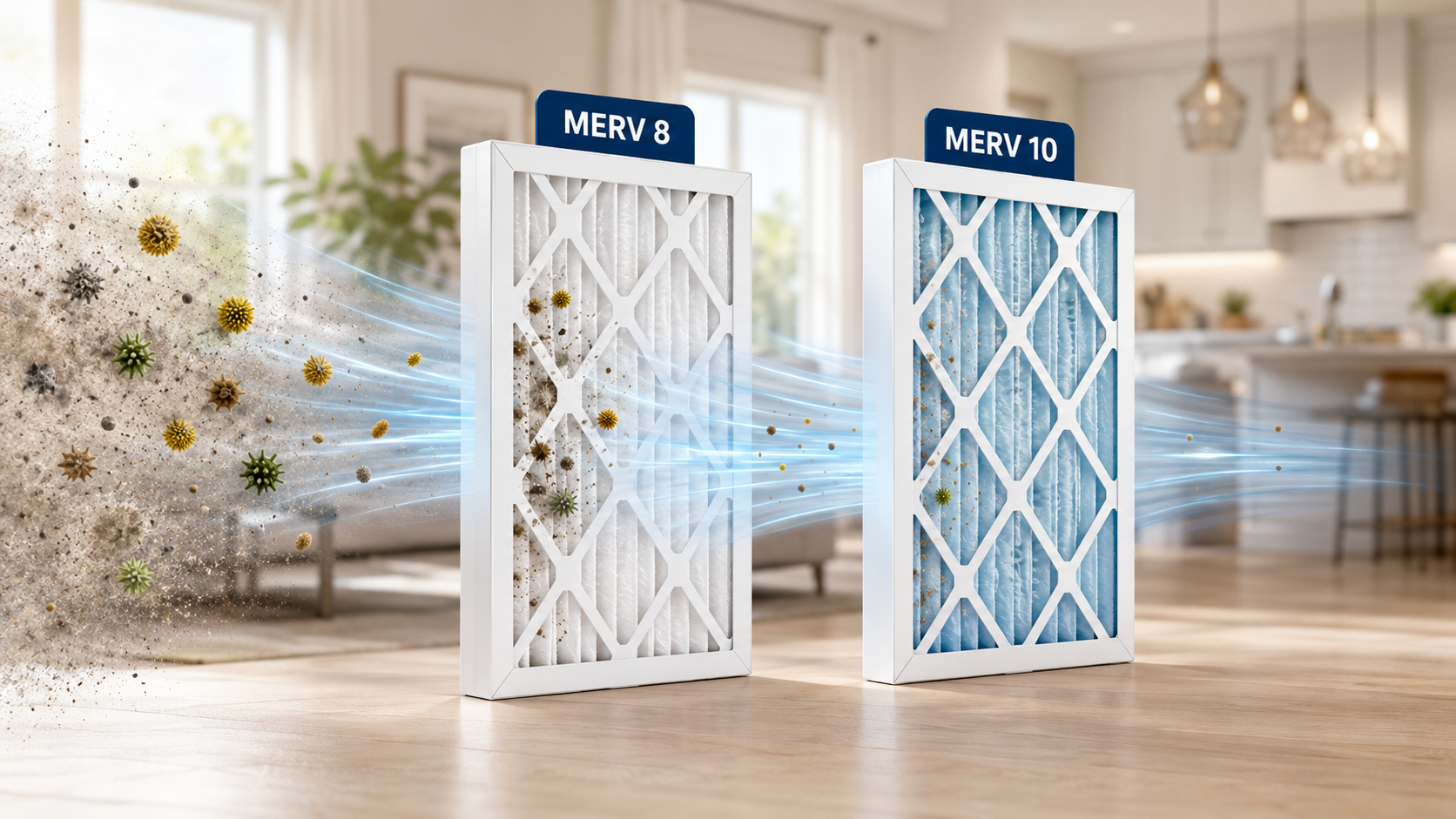 MERV 10 air filter compared with a basic home air filter for everyday dust and pollen control
