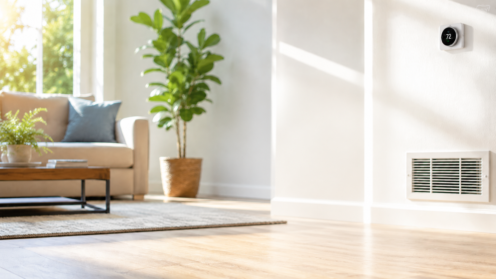 Home interior with summer sunlight shining through