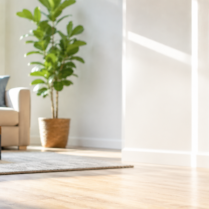 Home interior with summer sunlight shining through