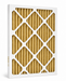 MERV 11 air filter with gold pleated material and white frame on a white background