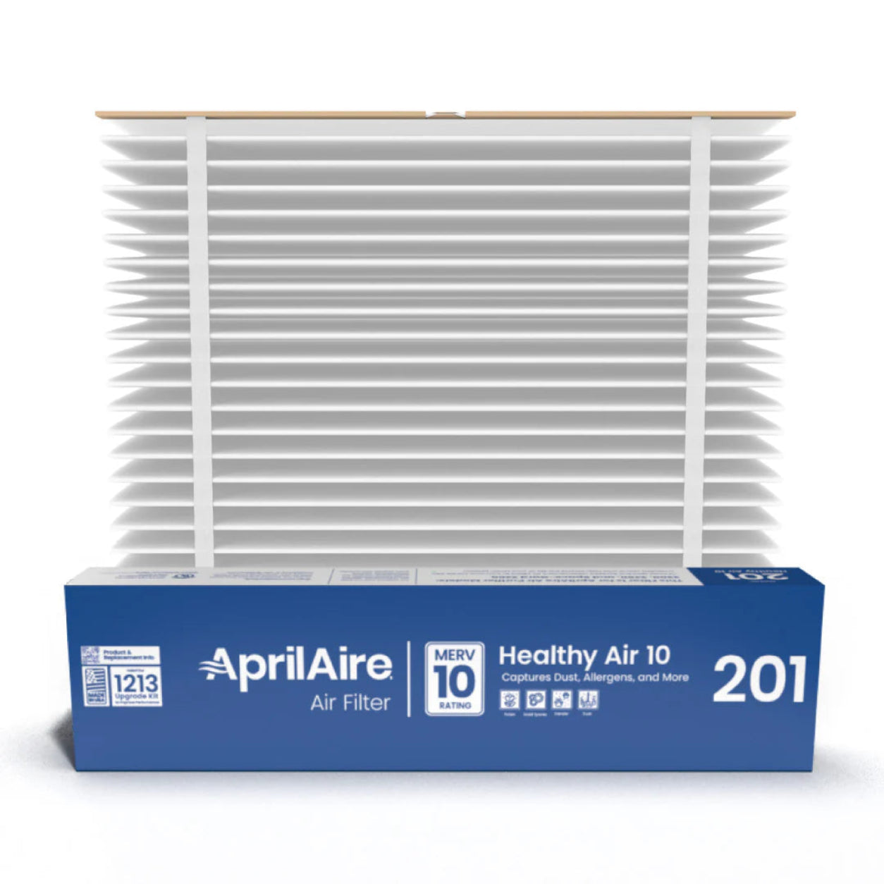AprilAire air filter with blue packaging on a white background