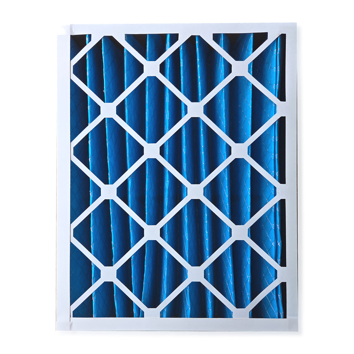 Blue air filter with white frame on a white background