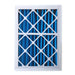 Air filter with blue pleated media and white frame on a white background