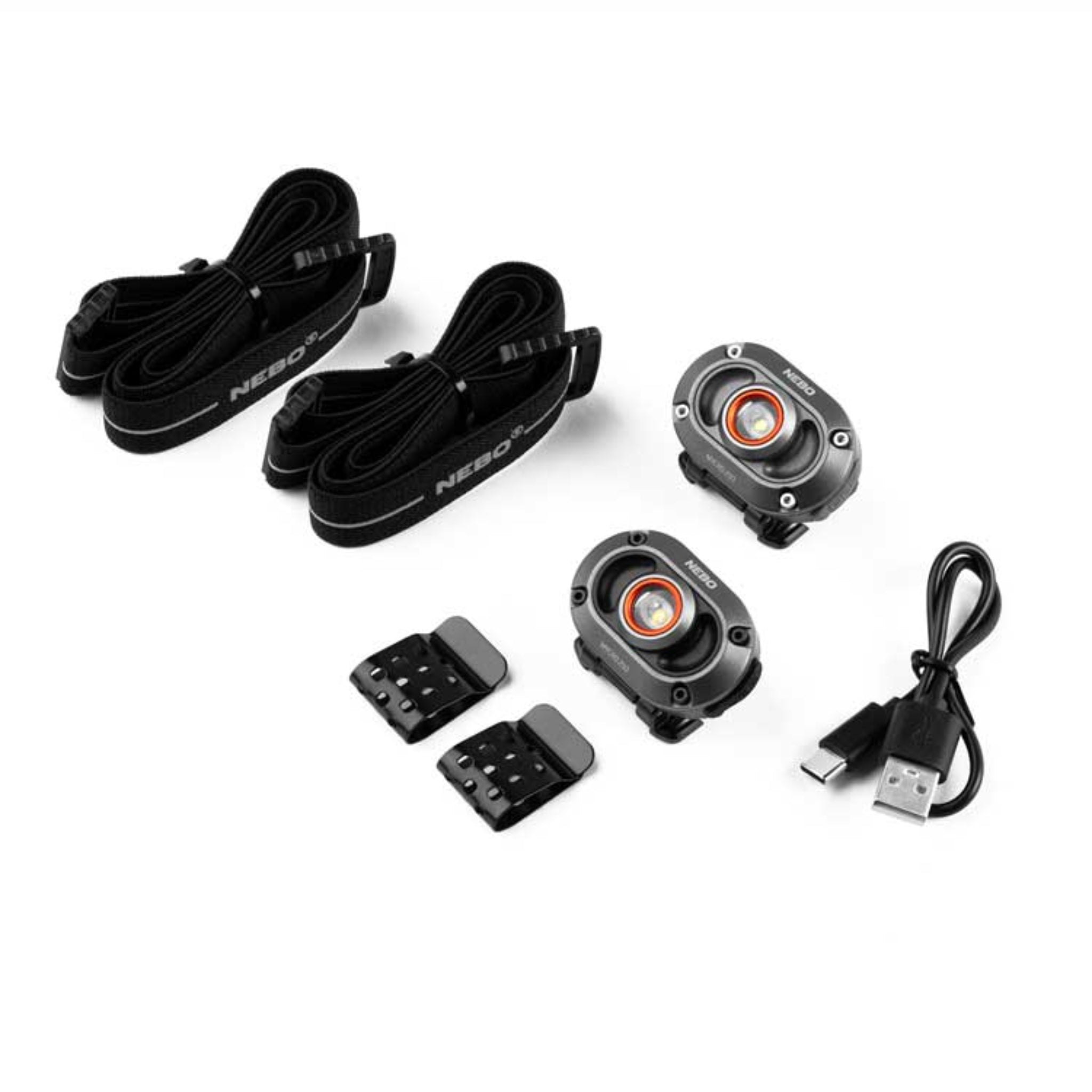 Set of electronic components including cables and connectors on a white background